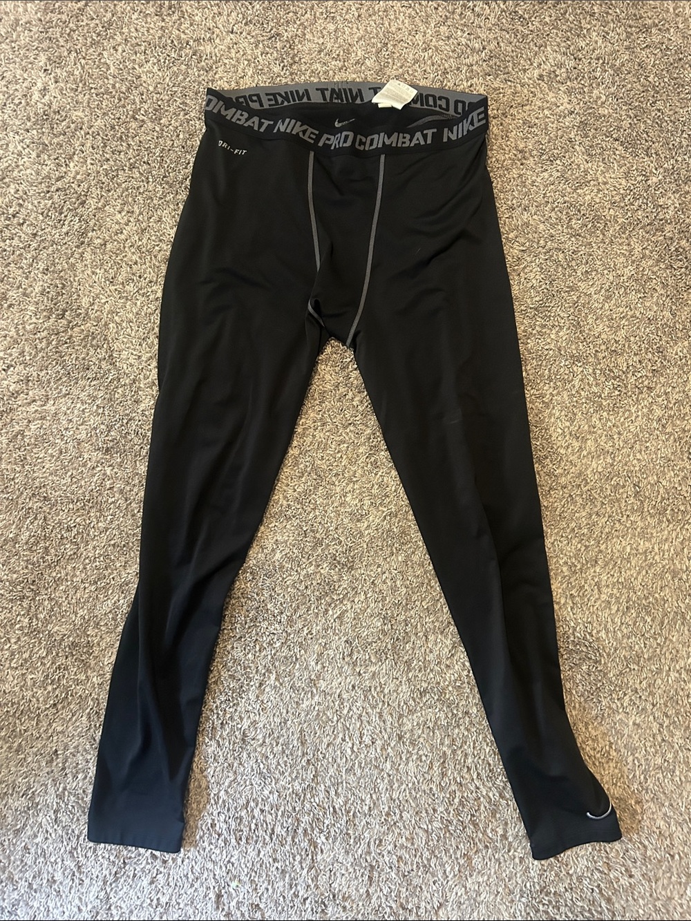 Nike Black Pro Combat Compression Leggings with Gray Waistband